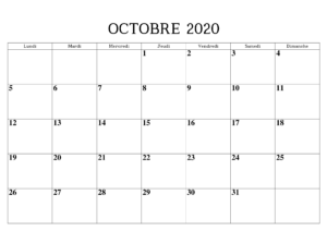 Calendrier 2020 Octobre PDF