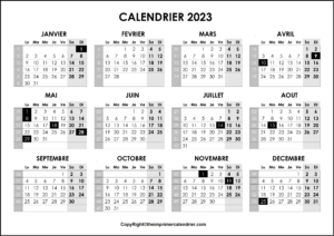 Calendrier 2023 Excel