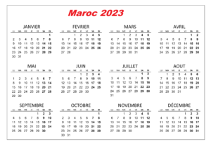 Calendrier 2023 Maroc en Arabe