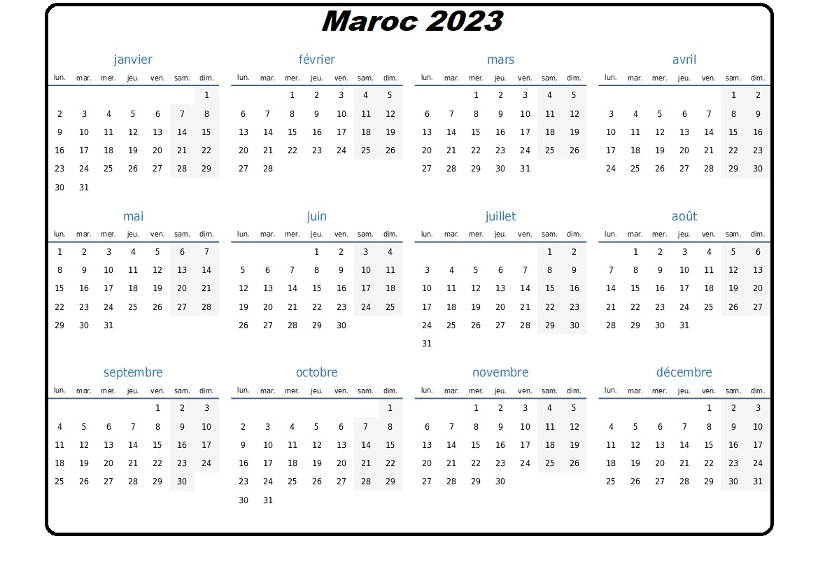 Calendrier Des Vacances 2023 Maroc
