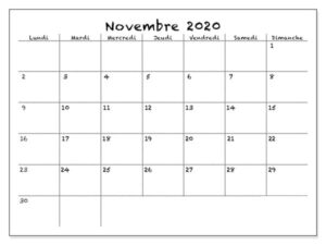 2020 Calendrier Novembre