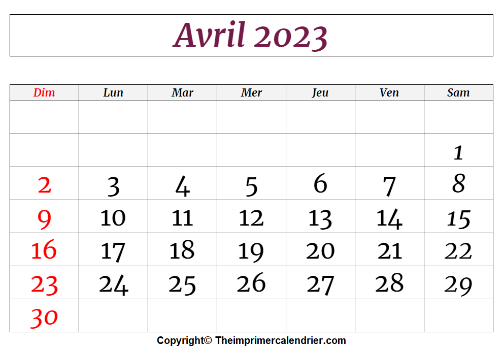 Calendrier Avril 2023 Vacances Scolaires