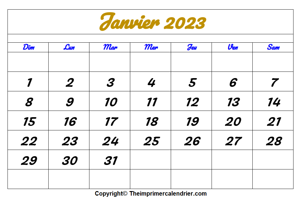 Calendrier Janvier 2023 PDF