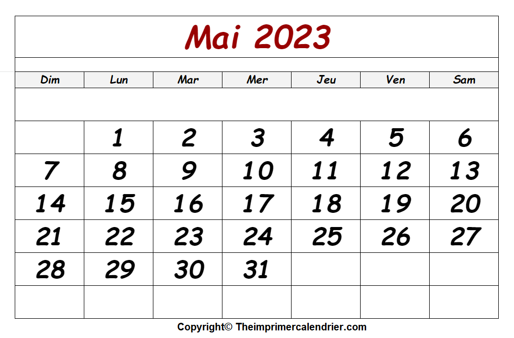 Calendrier Mai 2023 PDF