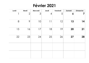 Calendrier Fevrier 2021 PDF