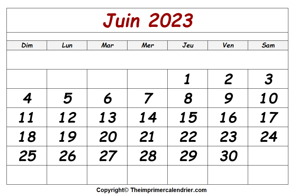 Calendrier Juin 2023 PDF