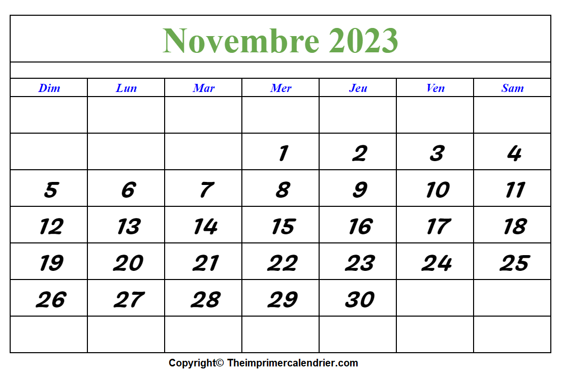 Calendrier Novembre 2023 Vacances