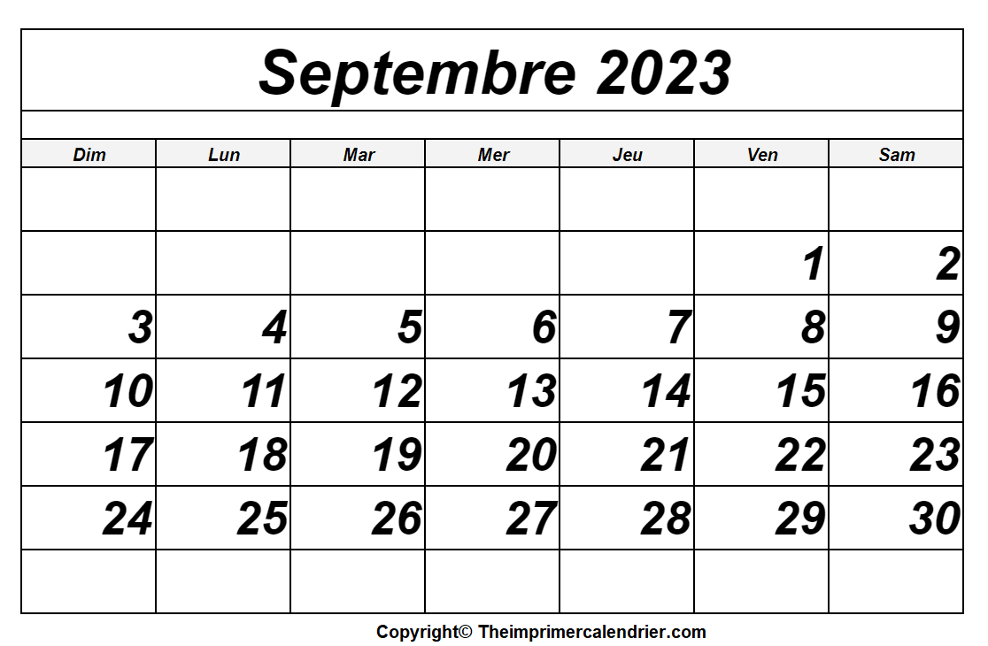 Calendrier Septembre 2023 Jours Fériés