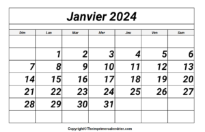 Calendrier 2024 Janvier