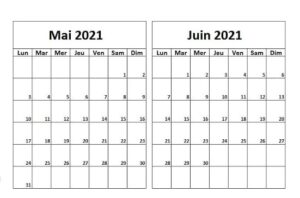 Calendrier Mai Juin 2021