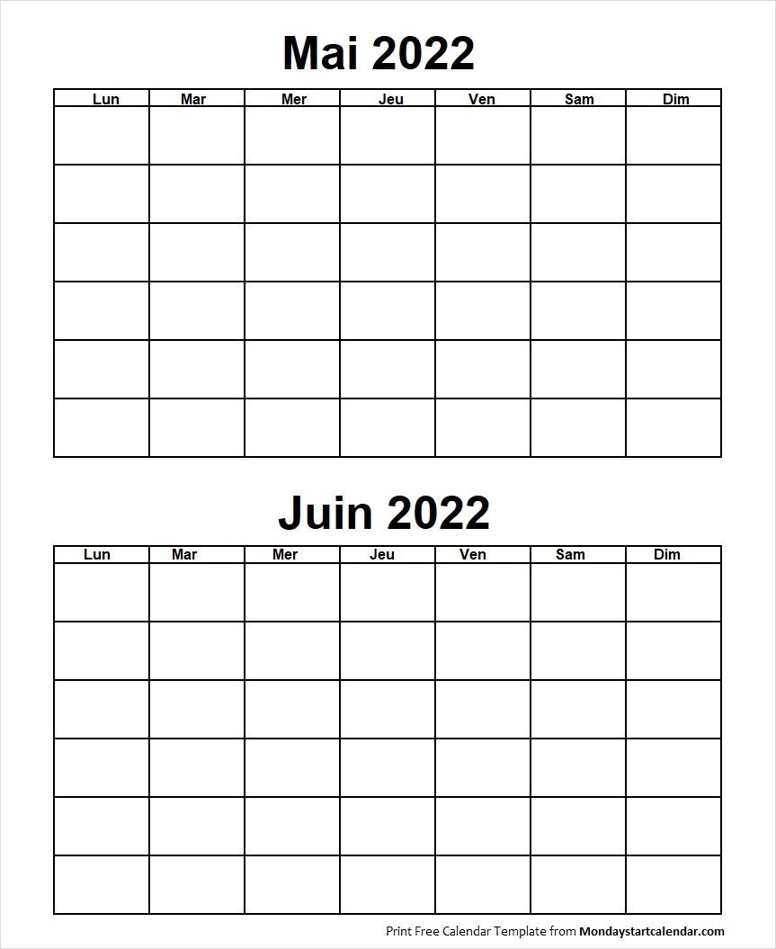 Calendrier Planning Mai Juin 2022 a Imprimer
