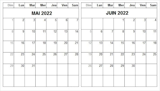 Mai Juin 2022 Calendrier PDF