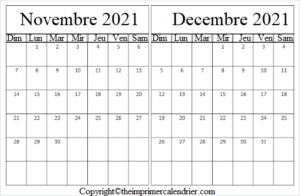 Calendrier Novembre Decembre 2021