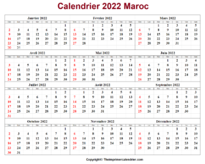 Calendrier 2022 Maroc