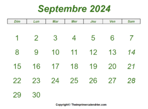 Calendrier Septembre 2024