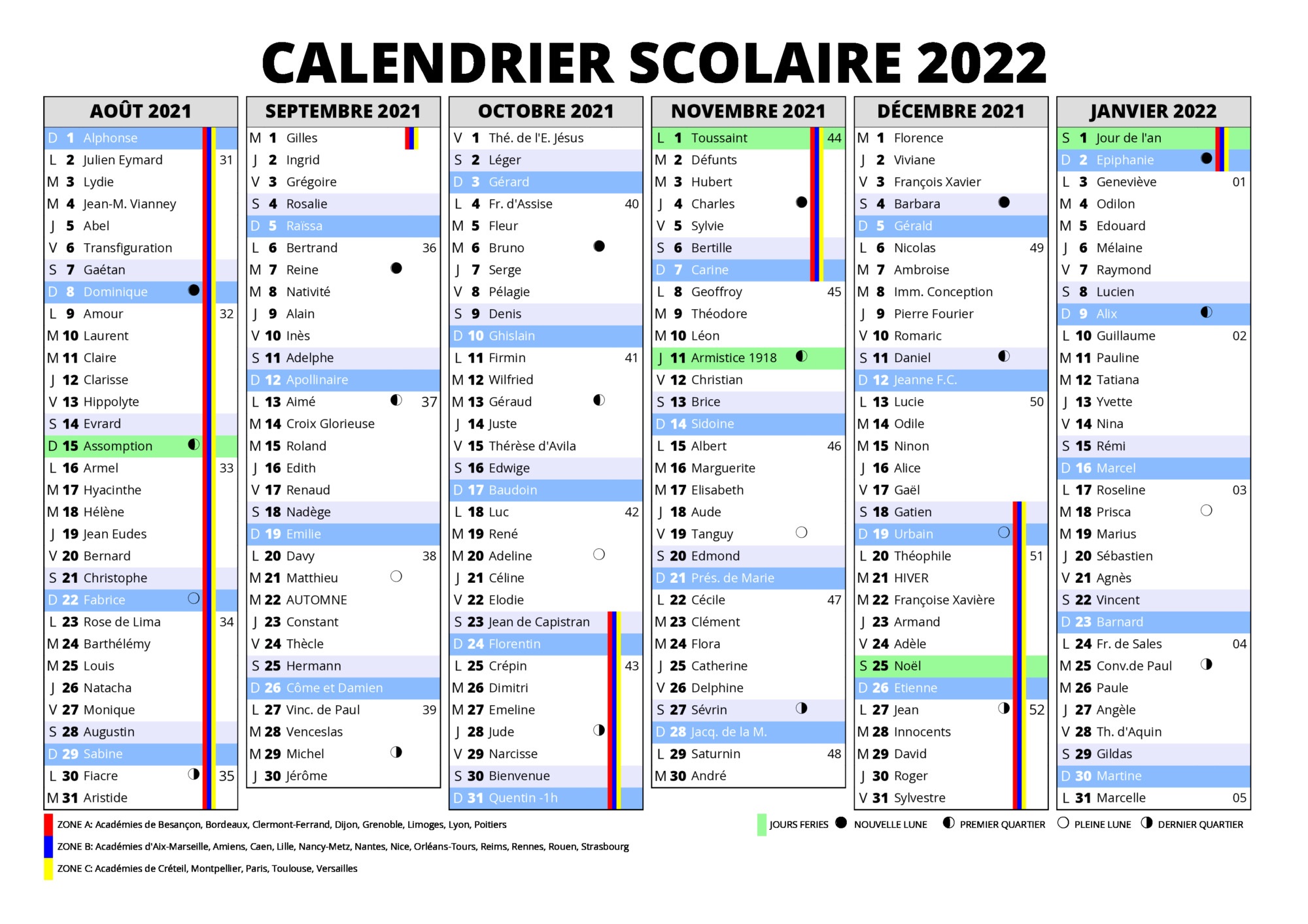 Calendrier Scolaire 2022 Excel