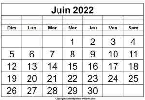 Juin 2022 Calendrier