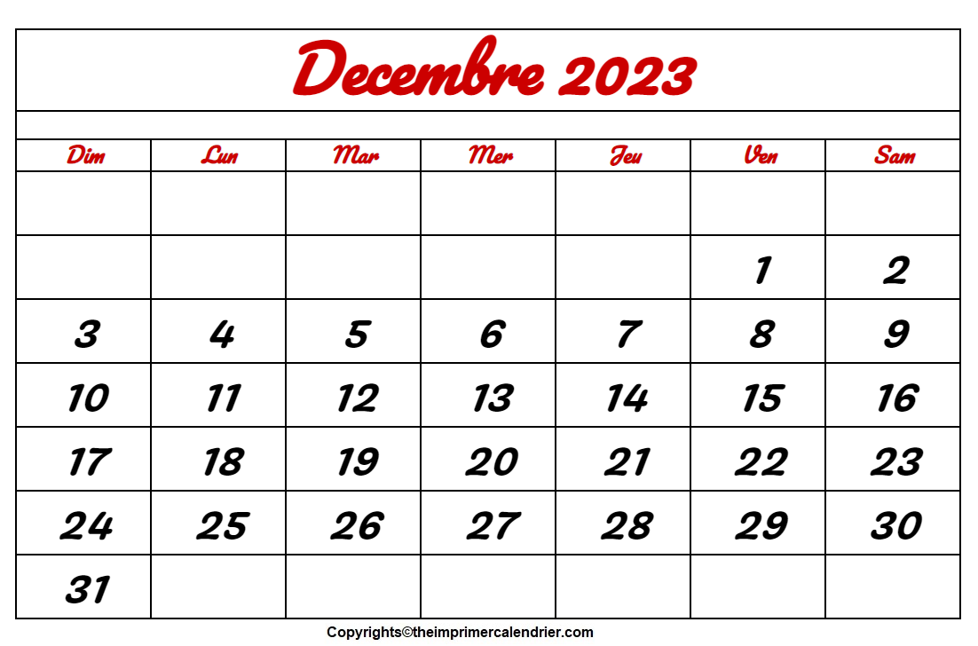 Calendrier Decembre 2023 PDF