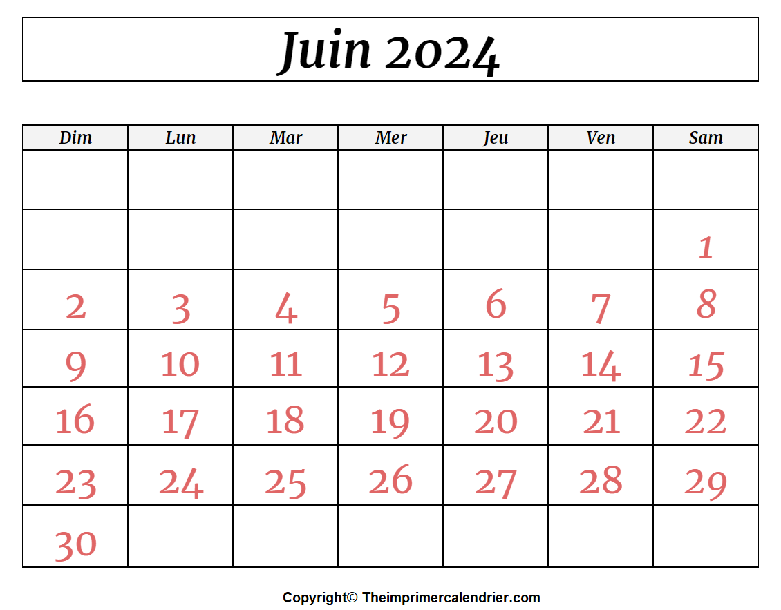 Calendrier 2024 Juin