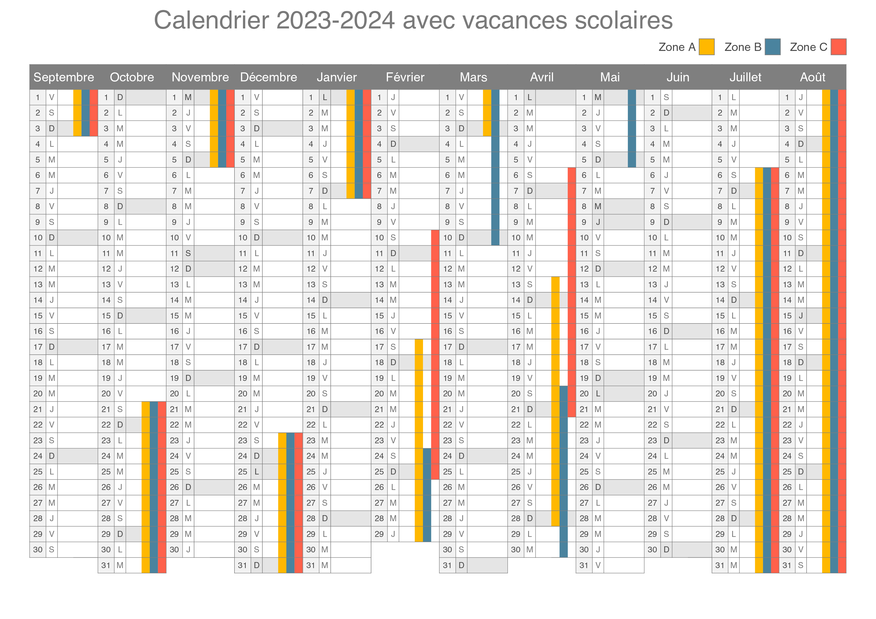 Calendrier 2024 Scolaire Zone b