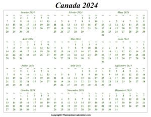Canada 2024 Calendrier Imprimable