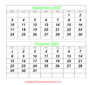 Septembre Octobre 2023 Calendrier PDF